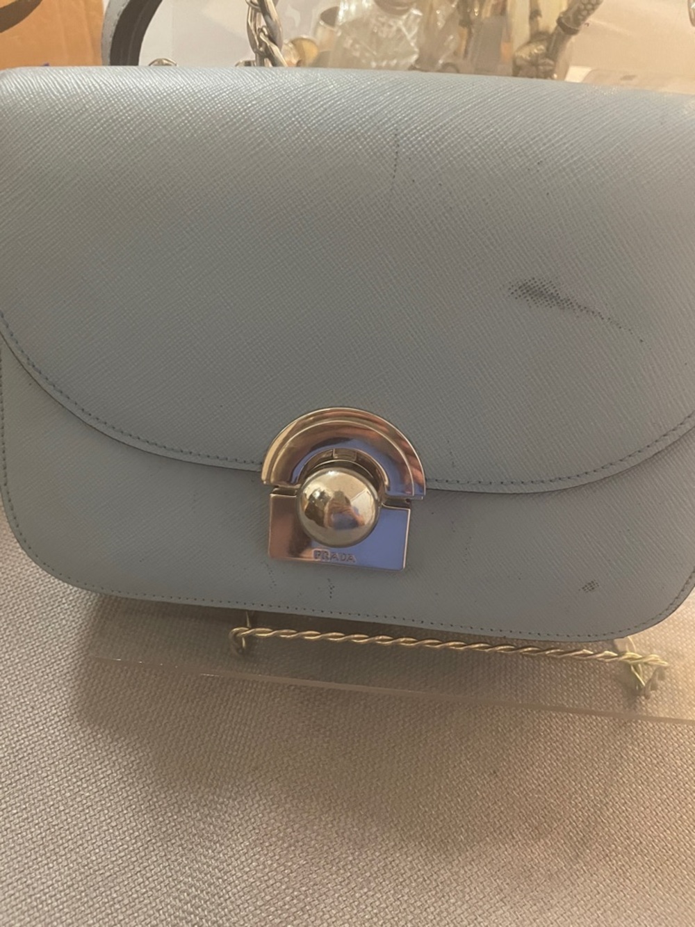 Prada Light Blue Saffiano Leather Crossbody with silver Hardware